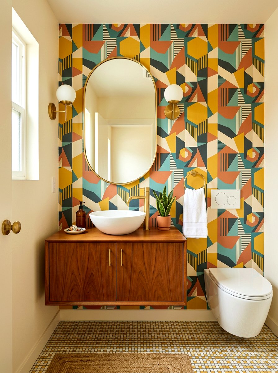 Mid Century Modern Wallpaper - 30 wallpapered powder room ideas