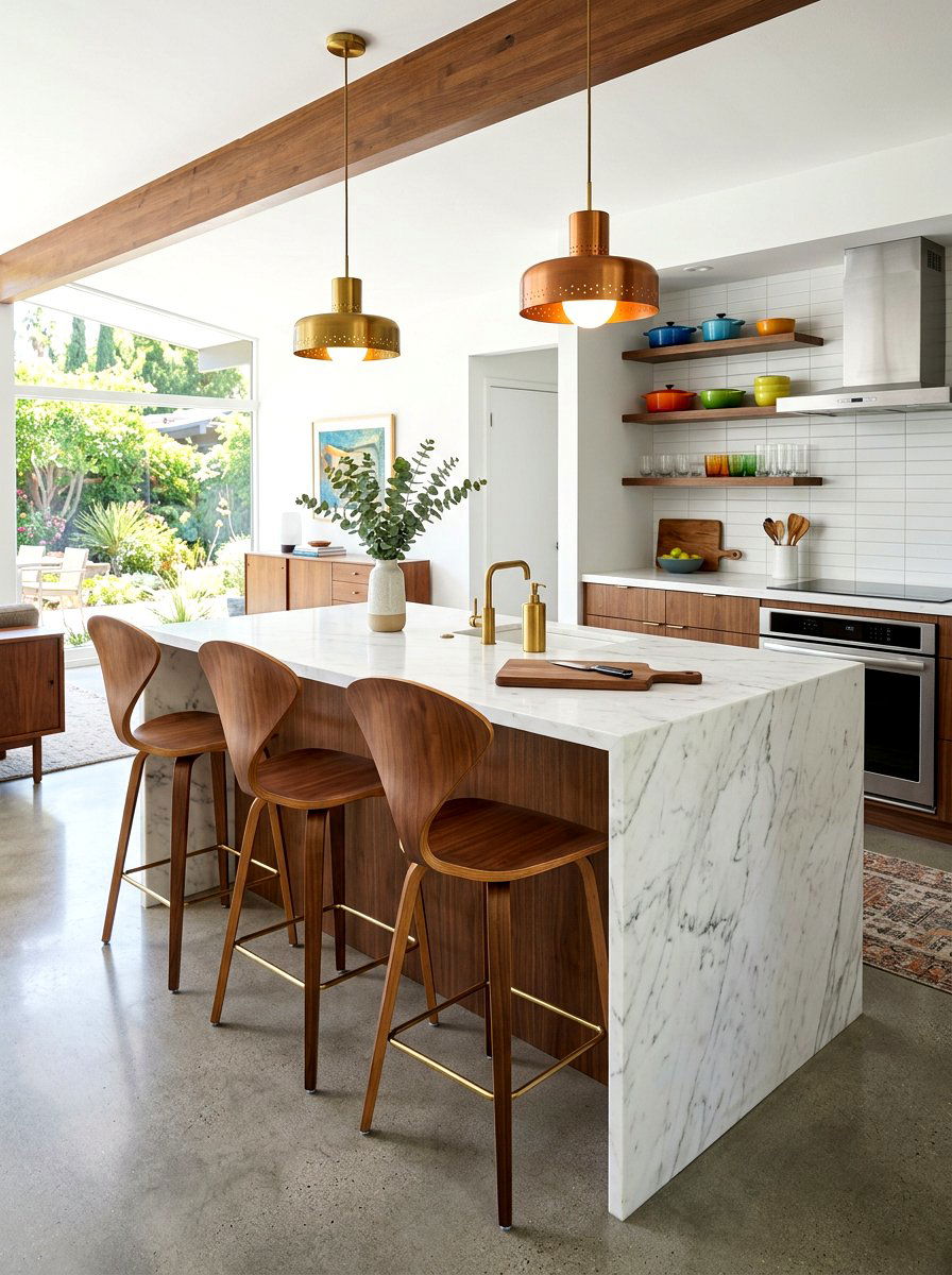 Mid Century Modern Waterfall Island Chairs - 30 waterfall island seating ideas