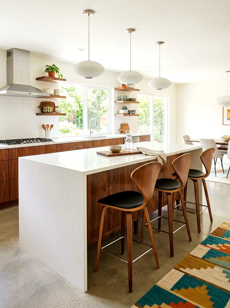 Mid Century Modern Waterfall Island - 30 waterfall countertop ideas