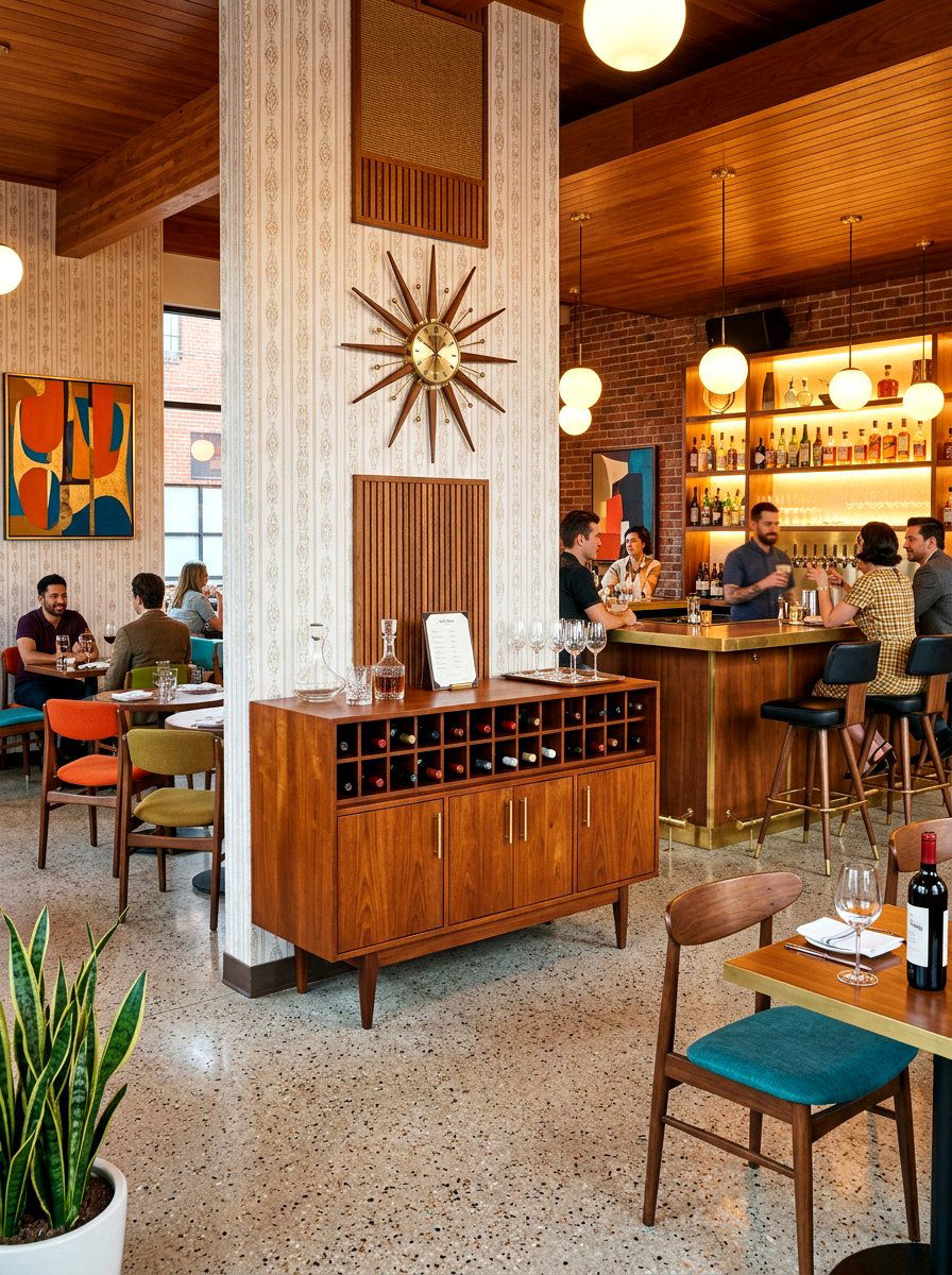 Mid Century Modern Wine Bar - 30 wine wall display ideas