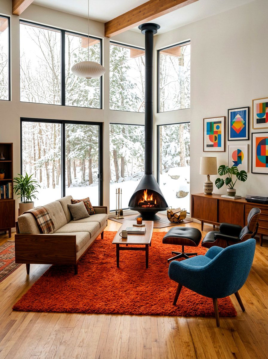 Mid Century Modern Winter Lounge - 30 cozy winter lounge ideas