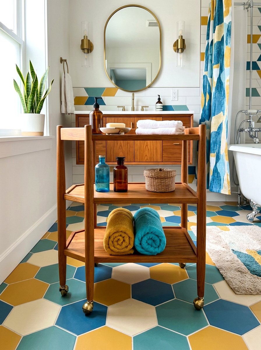 Mid Century Modern Wood Cart - 30 aesthetic bathroom cart ideas