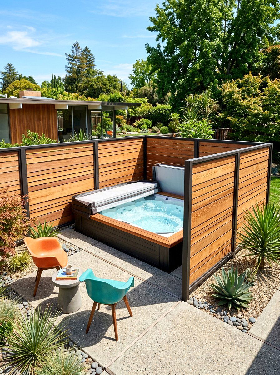 Mid Century Modern Wood Fence - 30 hot tub privacy fence ideas