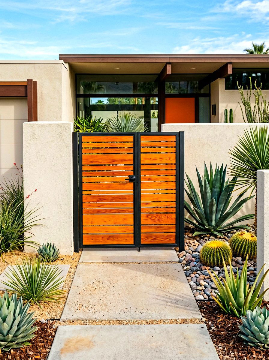 Mid Century Modern Wood Gate - 30 driveway gate ideas