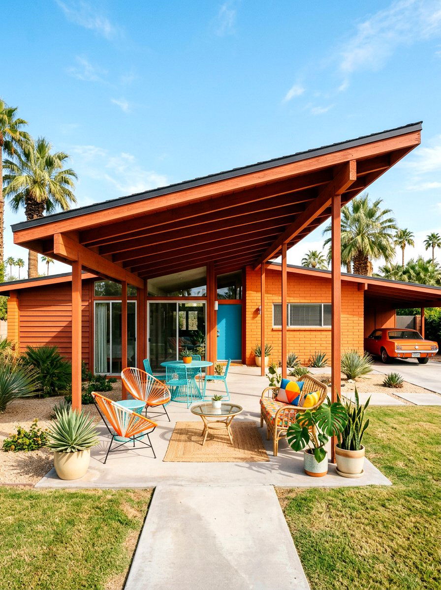 Mid Century Modern Wood Overhang - 30 wood patio cover ideas