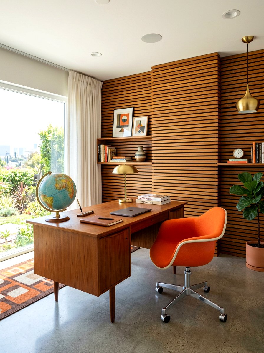 Mid Century Modern Wood Slats - 30 office wall molding ideas