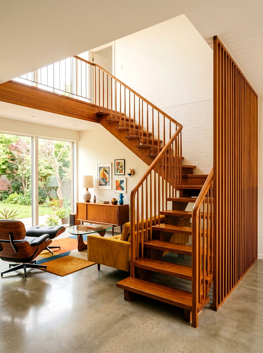 Mid Century Modern Wood Staircase - 30 elegant foyer staircase ideas