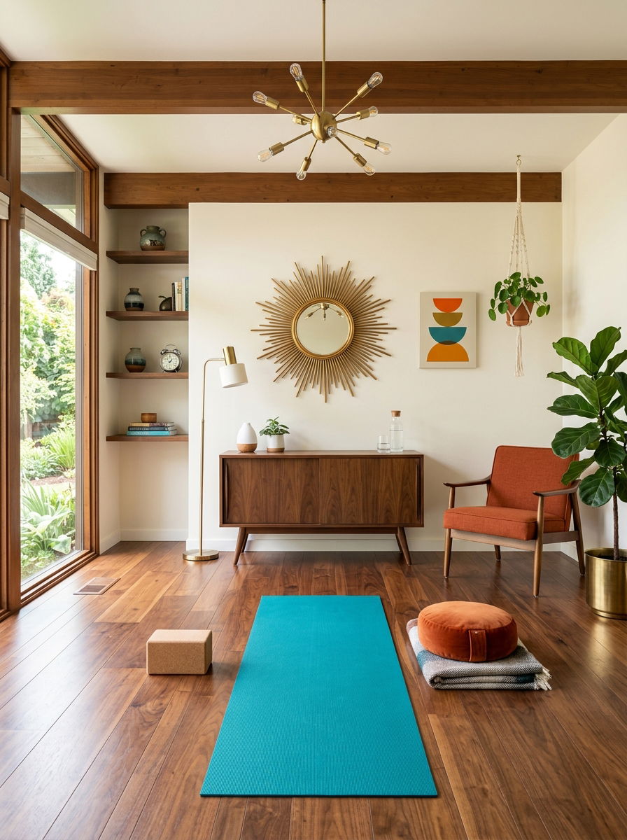 Mid Century Modern Yoga Room - 30 yoga studio home ideas