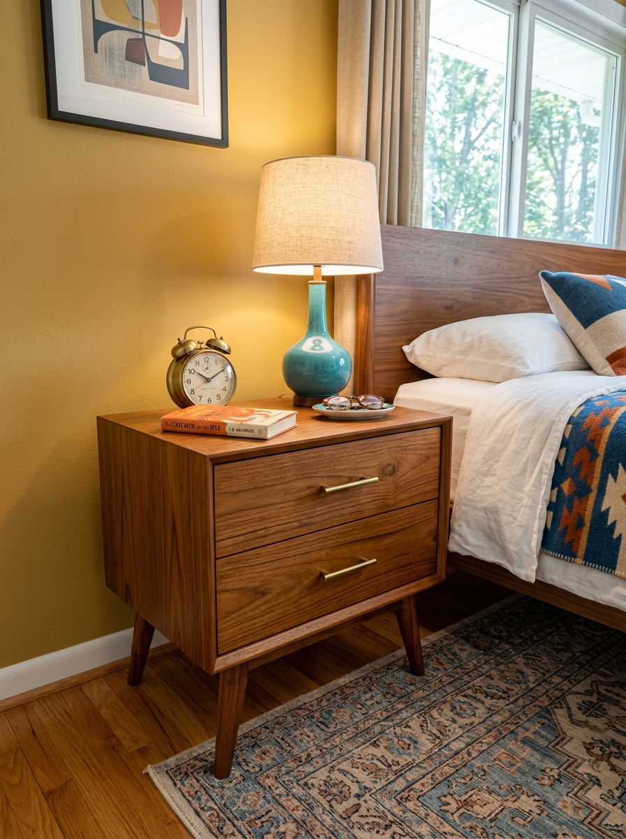 Mid Century Nightstand - 30 soft vintage bedroom ideas