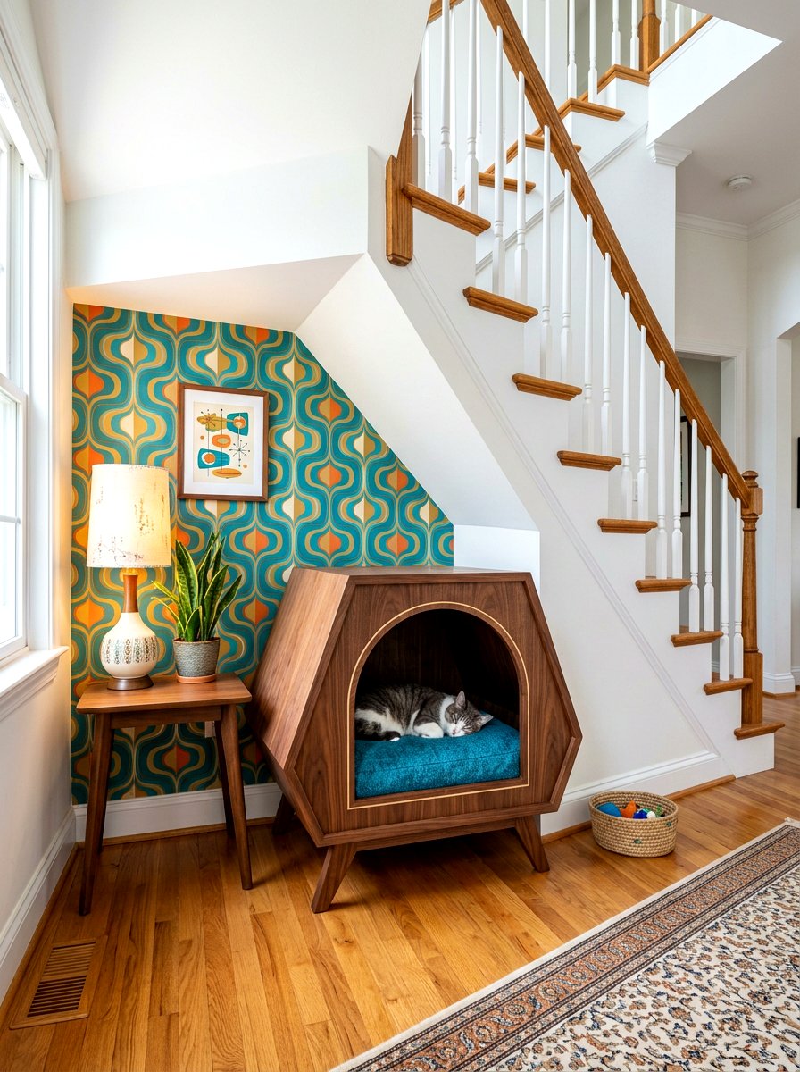 Mid Century Pet Pod - 30 under staircase pet nook ideas