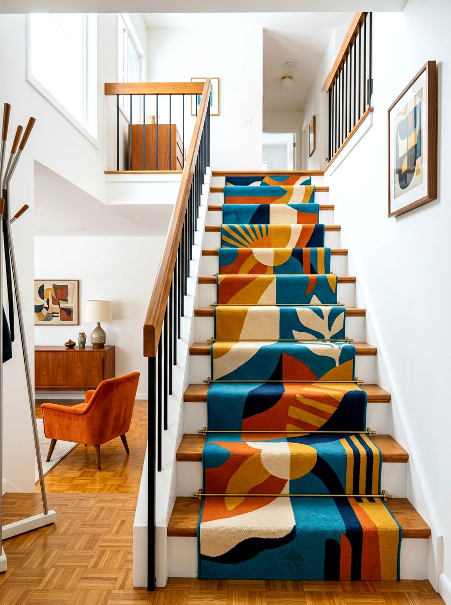Mid Century Stair Runner - 30 vintage stair carpet ideas