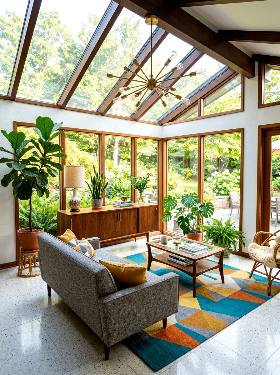 Mid Century Sunroom - 30 enclosed patio sunroom ideas