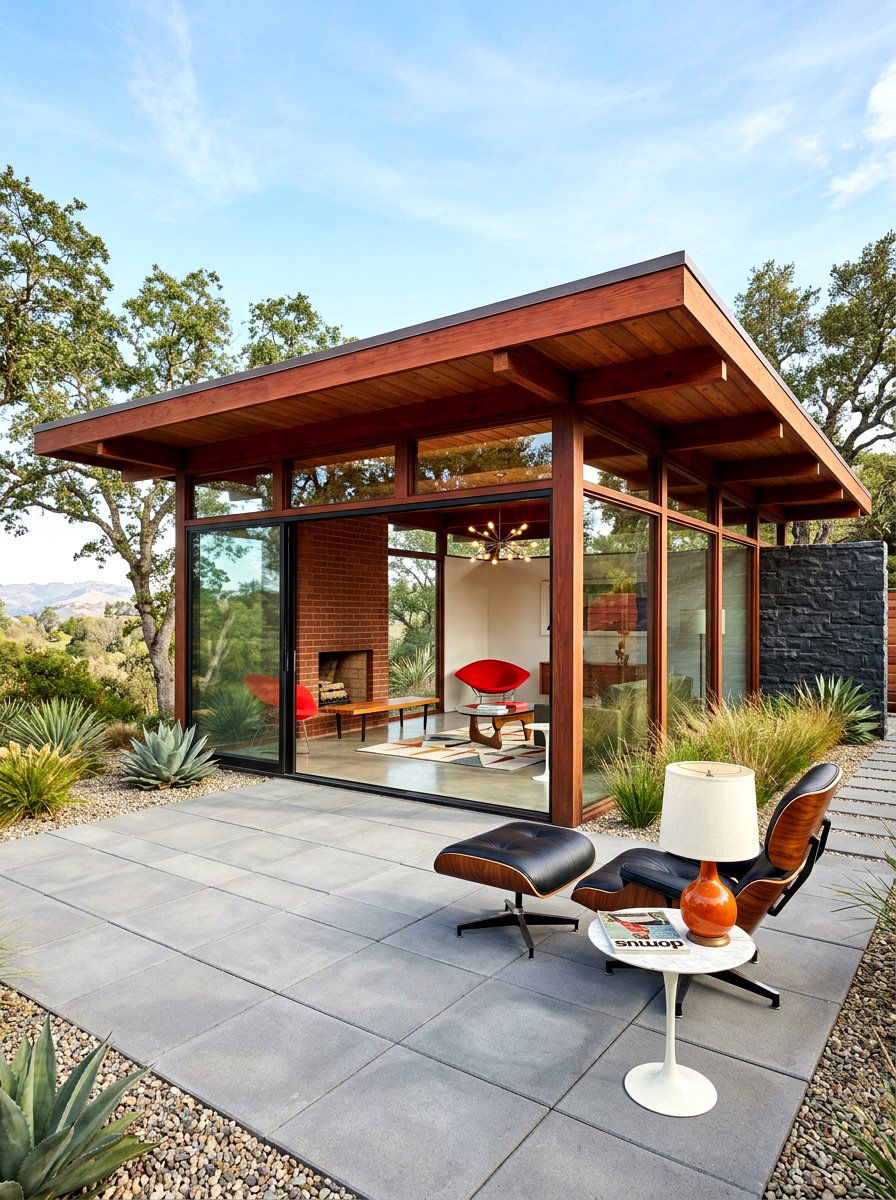Mid Century Wood Pavilion - 30 wood pavilion patio ideas