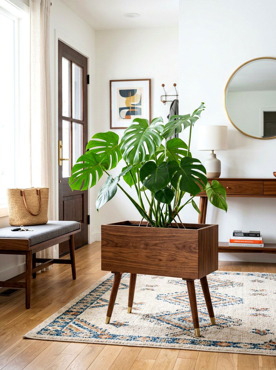 Mid Century Wood Planter - 30 wooden planter ideas