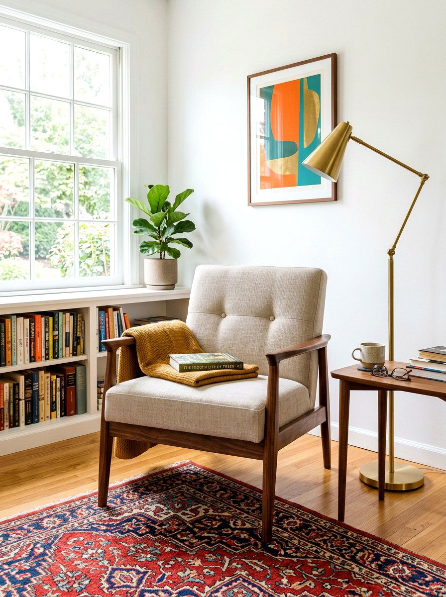 Mid century armchair reading nook - 30 bright reading nook ideas