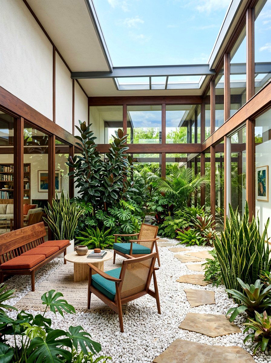 Mid century atrium courtyard - 30 enclosed courtyard ideas