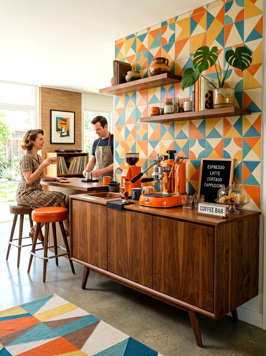 Mid century coffee bar - 30 home cafe kitchen ideas