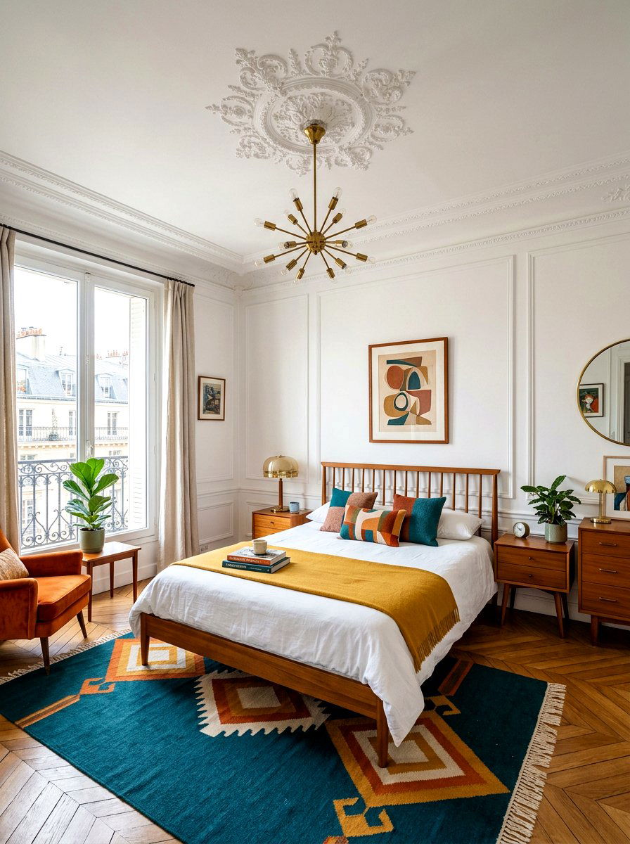 Mid century modern Parisian bedroom - 30 Paris apartment bedroom ideas