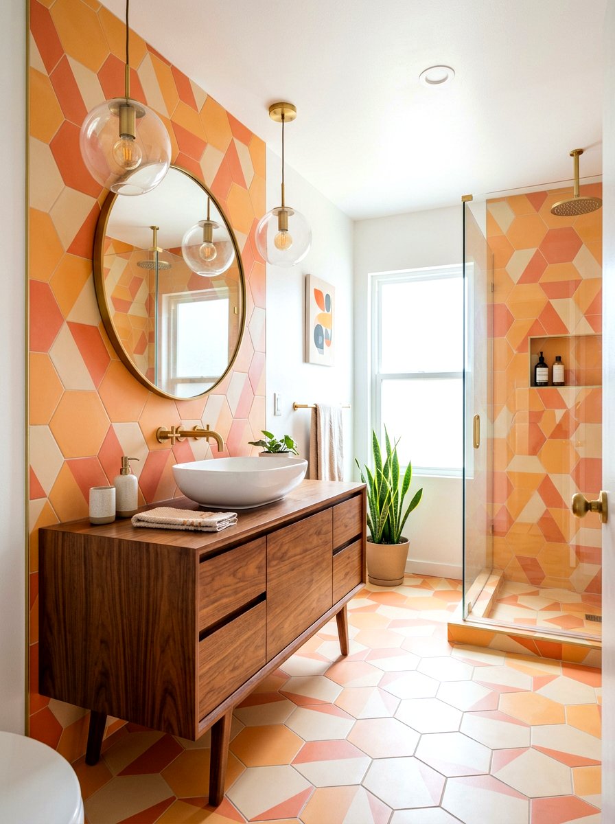 Mid century modern apricot bathroom - 30 apricot bathroom ideas