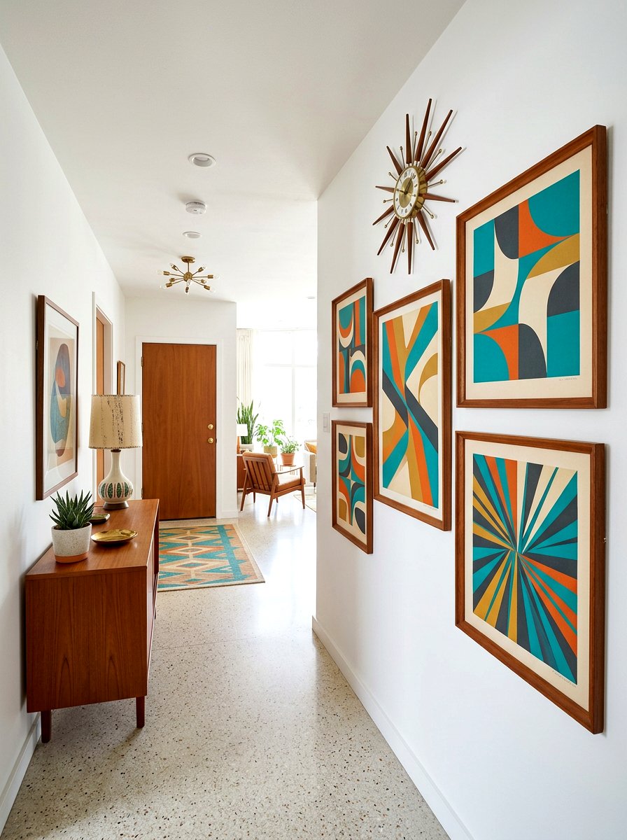 Mid century modern art theme - 30 hallway gallery wall ideas