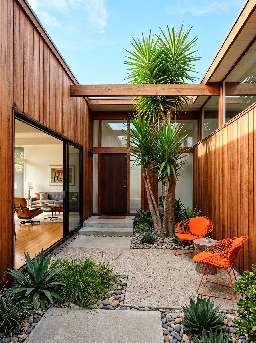 Mid century modern atrium entry - 30 courtyard house entry ideas