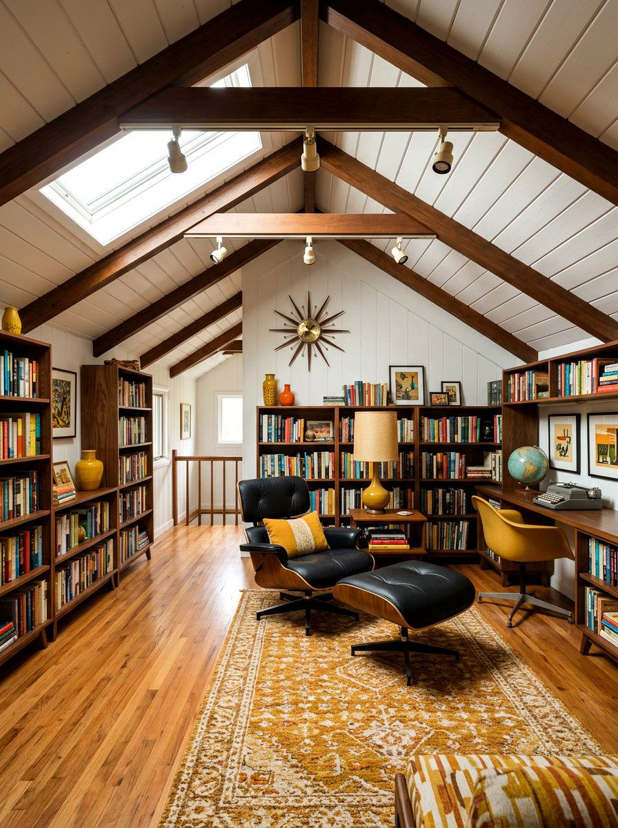Mid century modern attic library - 30 attic reading room ideas