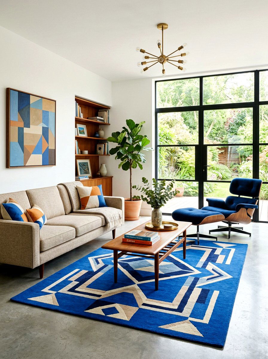 Mid century modern blue beige living room - 30 blue and beige living room ideas