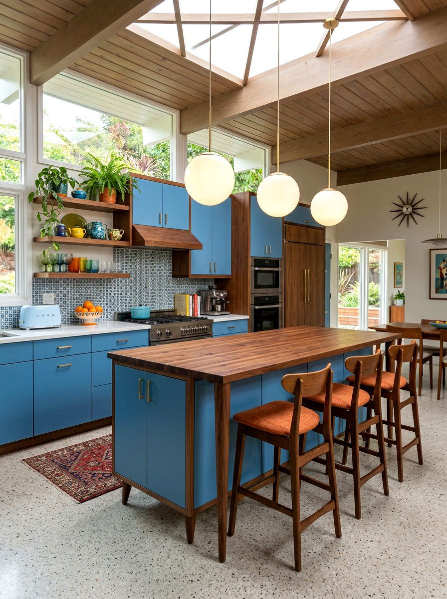 Mid century modern blue kitchen - 30 denim blue kitchen ideas