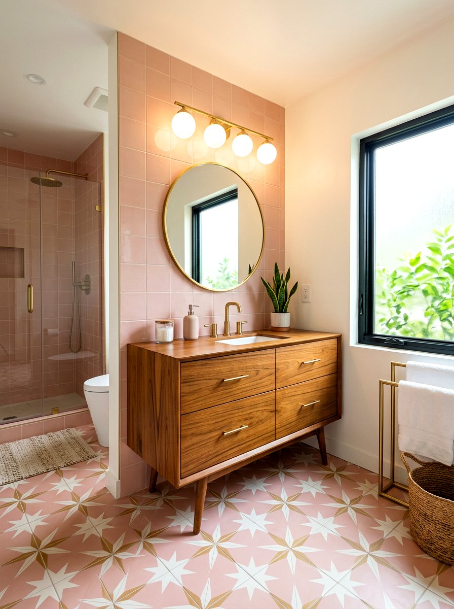 Mid century modern blush pink bathroom - 30 blush bathroom ideas