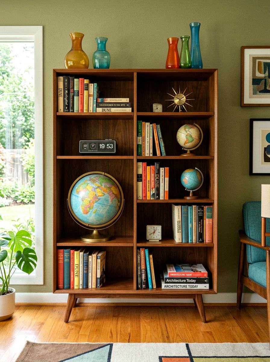 Mid century modern bookshelf - 30 bookshelf styling living room ideas