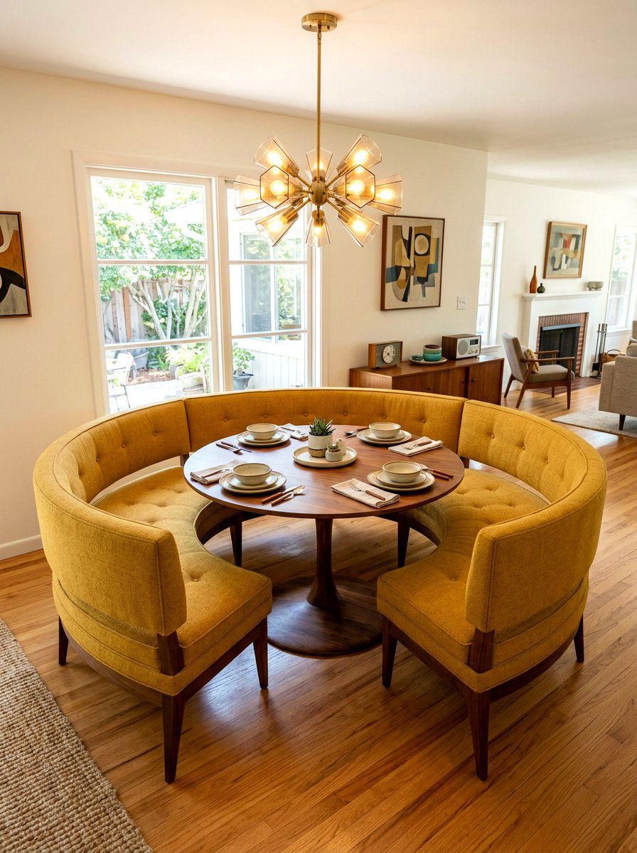 Mid century modern circular seating - 30 curved banquette dining ideas