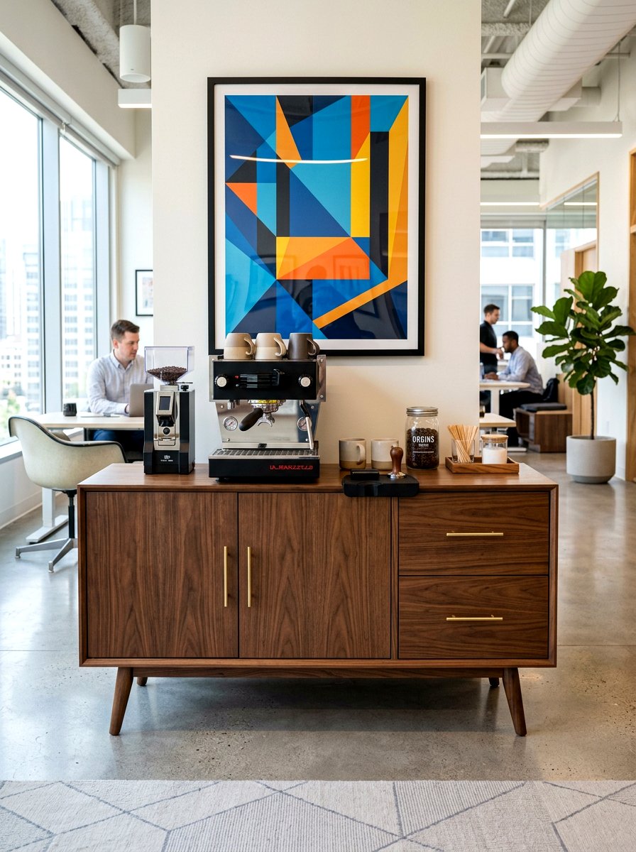 Mid century modern coffee credenza - 30 office coffee corner ideas
