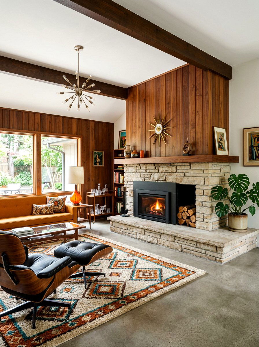 Mid century modern fireplace - 30 living room fireplace ideas