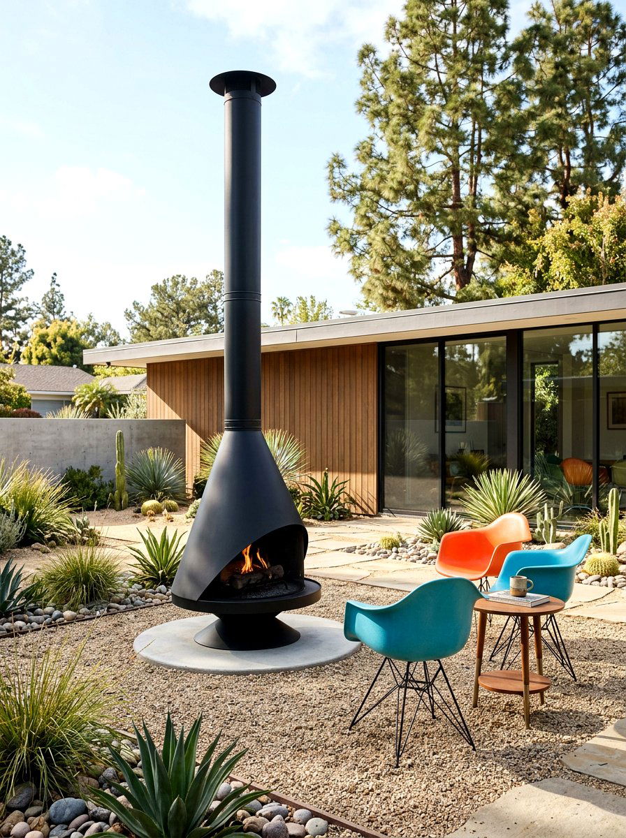 Mid century modern fireplace - 30 outdoor fireplace ideas