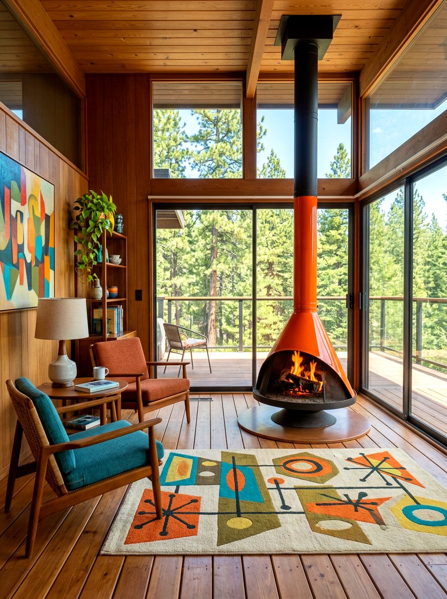 Mid century modern fireplace - 30 patio fireplace lounge ideas
