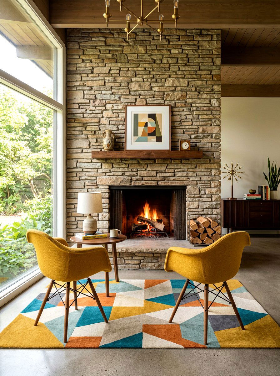 Mid century modern fireplace chairs - 30 hearth seating ideas