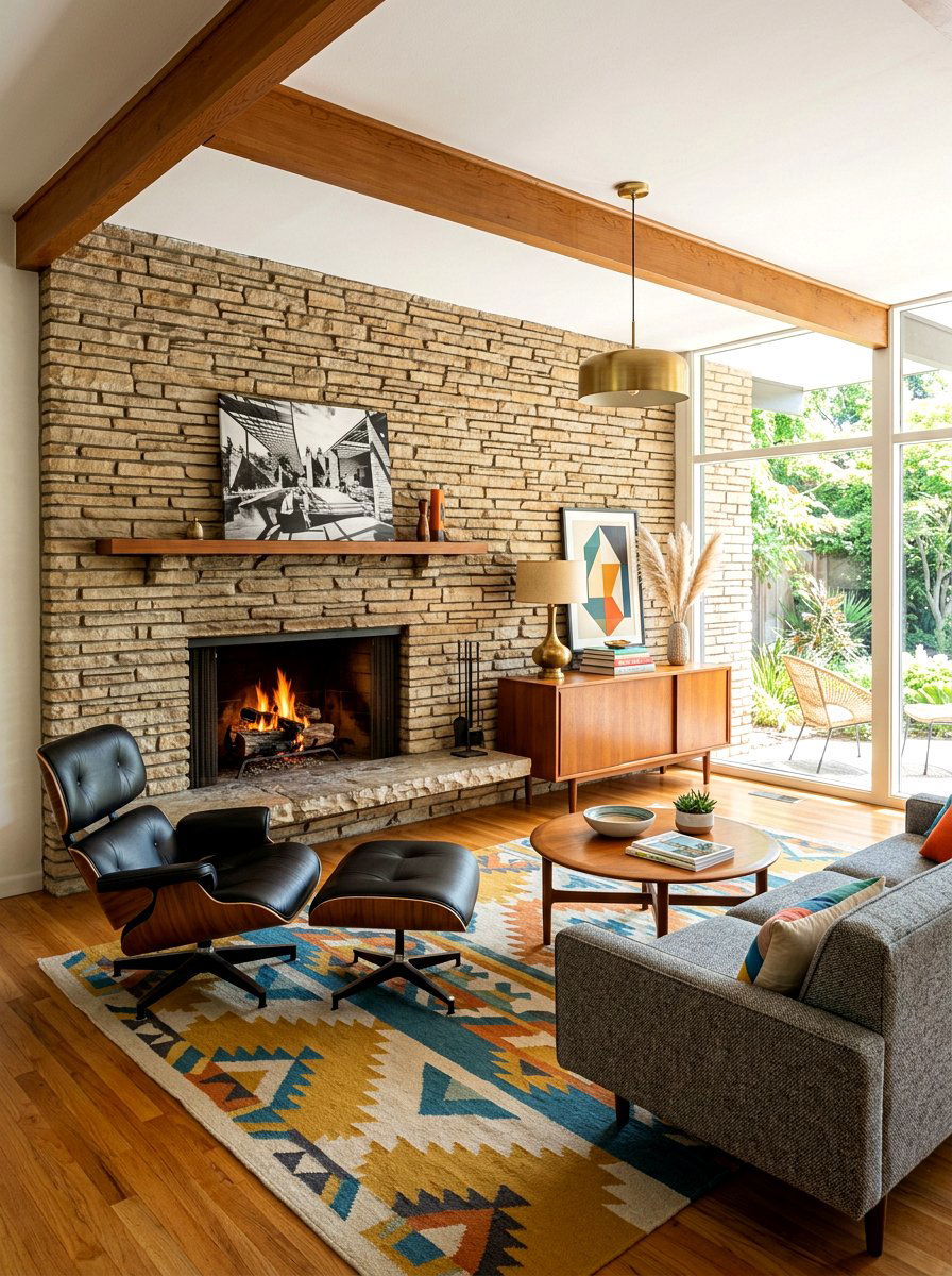 Mid century modern fireplace living room - 30 off center fireplace ideas