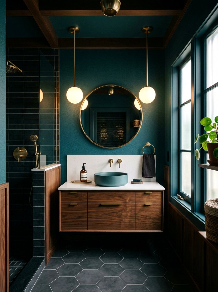 Mid century modern globe light - 30 moody bathroom lamp ideas