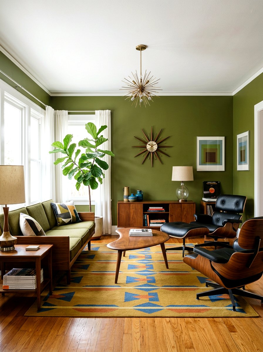 Mid century modern green living room - 30 green living room ideas