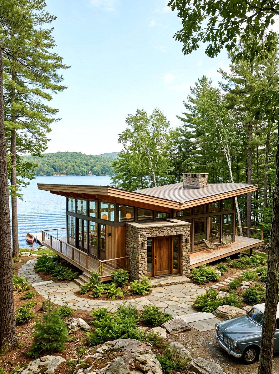 Mid century modern lake house - 30 lake house exterior ideas