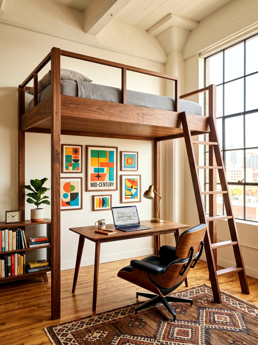 Mid century modern loft bed office - 30 loft bed office combo ideas