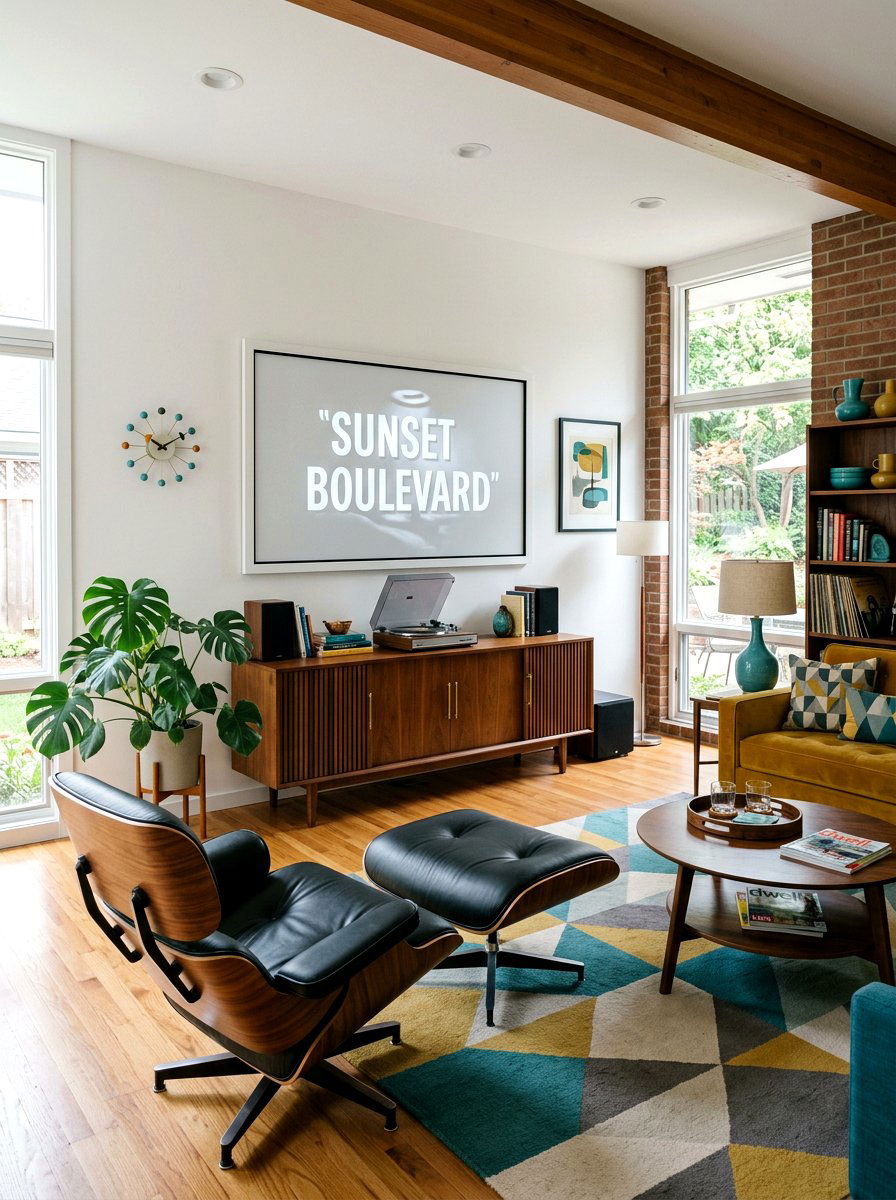 Mid century modern media room - 30 projector room ideas