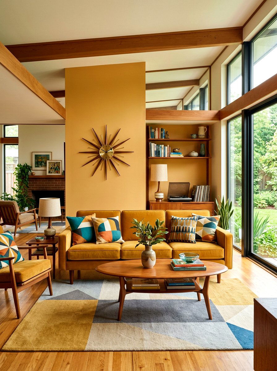 Mid century modern ochre living room - 30 ochre living room ideas