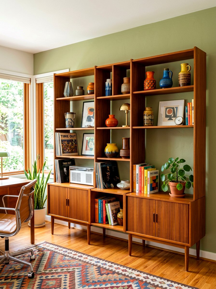 Mid century modern office shelving - 30 office bookshelf styling ideas