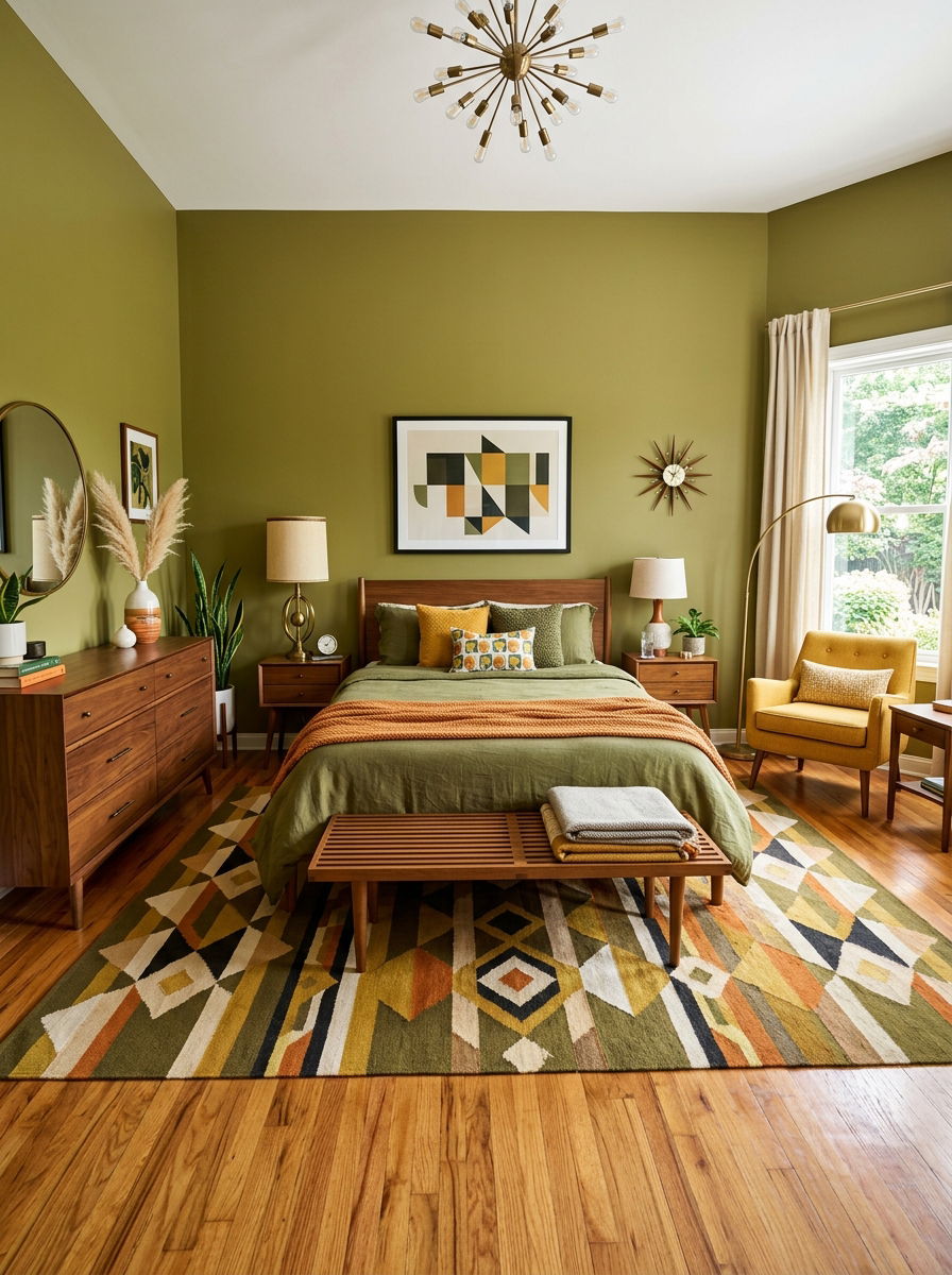 Mid century modern olive green bedroom - 30 olive green bedroom ideas