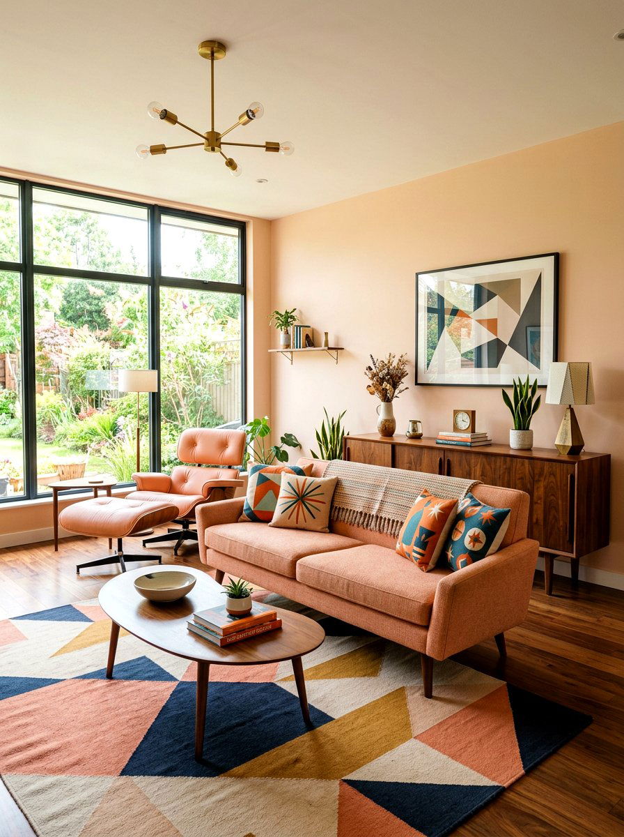 Mid century modern peach living room - 30 peach living room ideas