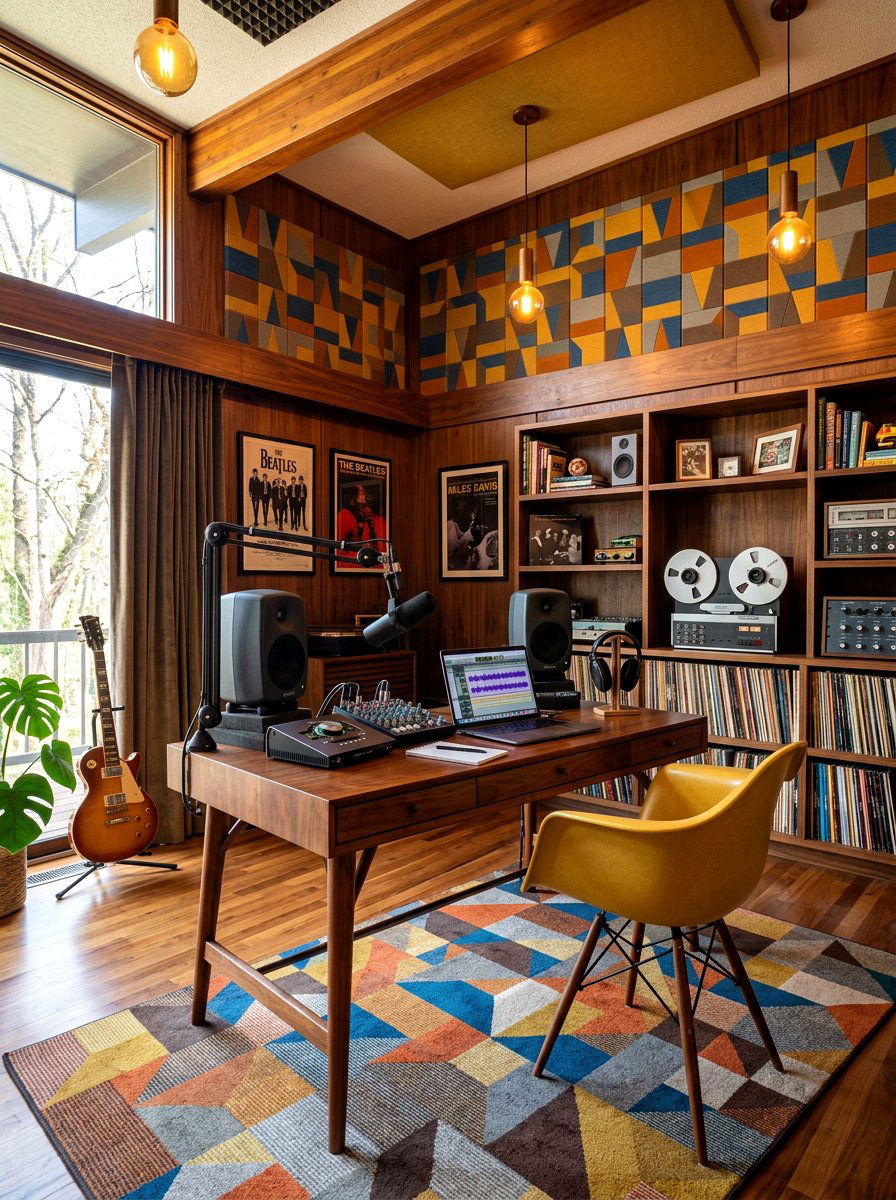 Mid century modern recording room - 30 podcast room ideas