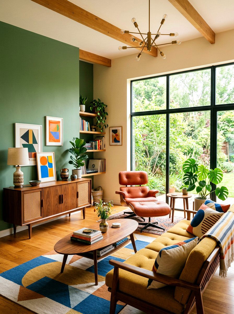 Mid century modern sage living room - 30 terracotta and sage living room ideas