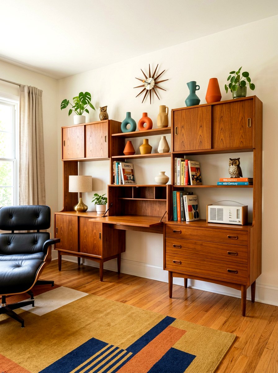 Mid century modern shelves - 30 home office shelf ideas