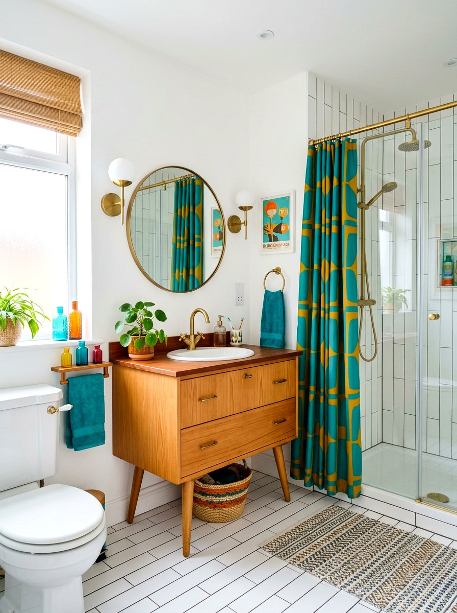 Mid century modern shower curtain - 30 shower curtain bathroom ideas